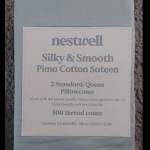 NIP Nestwell Silky Smooth Pima Cotton Queen Pillow Cases Star Light Blue